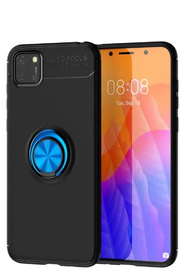 Newface Huawei Y5P Kılıf Range Yüzüklü Silikon - Siyah-Mavi resmi