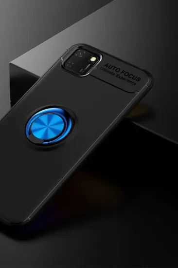 Newface Huawei Y5P Kılıf Range Yüzüklü Silikon - Siyah-Mavi resmi