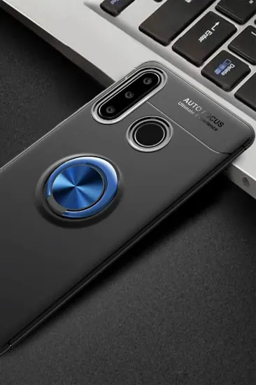 Newface Huawei Y6P Kılıf Range Yüzüklü Silikon - Siyah-Mavi resmi