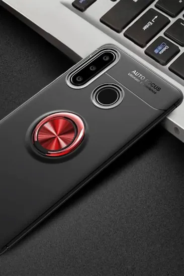 Newface Huawei Y6P Kılıf Range Yüzüklü Silikon - Siyah-Kırmızı resmi