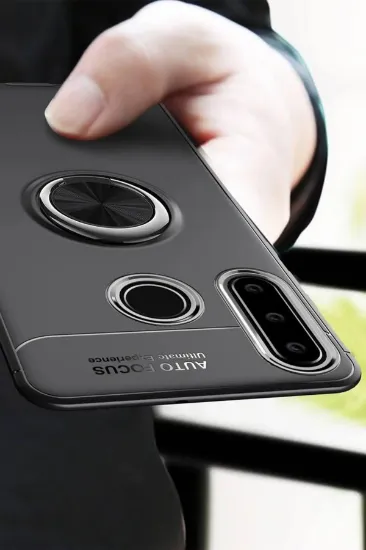 Newface Huawei Y6P Kılıf Range Yüzüklü Silikon - Siyah-Kırmızı resmi