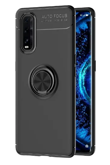 Newface Oppo Find X2 Kılıf Range Yüzüklü Silikon - Siyah resmi