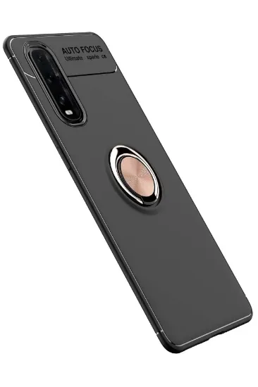 Newface Oppo Find X2 Kılıf Range Yüzüklü Silikon - Siyah-Gold resmi