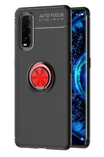 Newface Oppo Find X2 Kılıf Range Yüzüklü Silikon - Siyah-Kırmızı resmi
