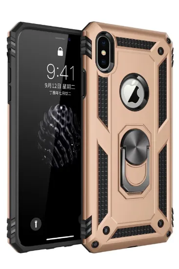 Newface iPhone X Kılıf Sofya Yüzüklü Silikon Kapak - Gold resmi