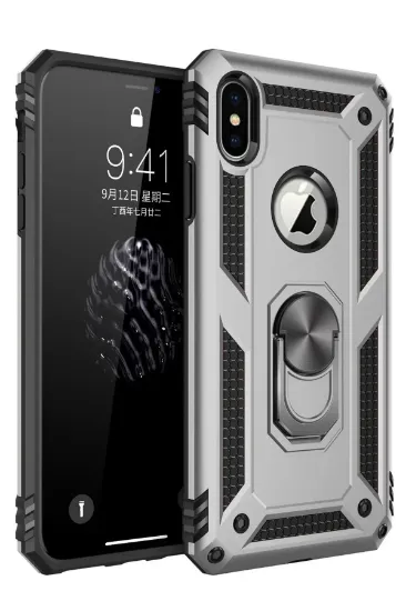 Newface iPhone X Kılıf Sofya Yüzüklü Silikon Kapak - Gümüş resmi