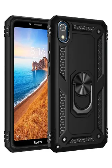 Newface Xiaomi Redmi 7A Kılıf Sofya Yüzüklü Silikon Kapak - Siyah resmi