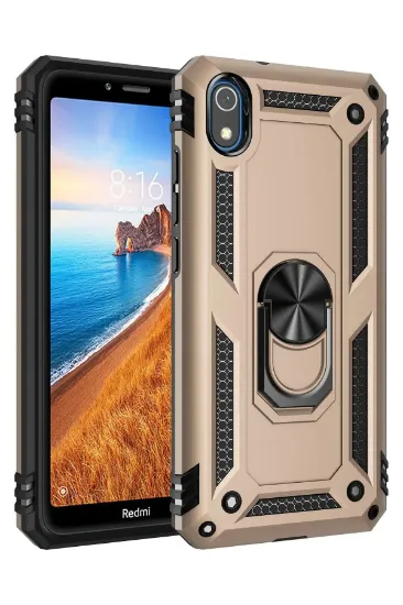 Newface Xiaomi Redmi 7A Kılıf Sofya Yüzüklü Silikon Kapak - Gold resmi
