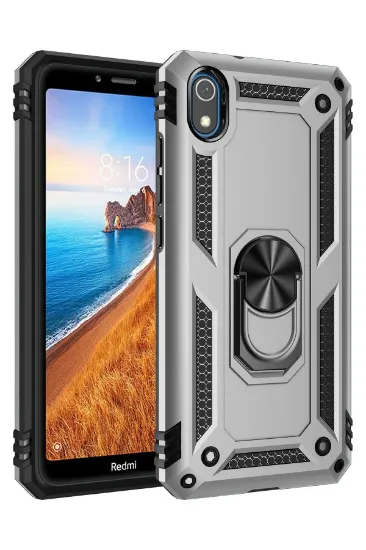 Newface Xiaomi Redmi 7A Kılıf Sofya Yüzüklü Silikon Kapak - Gümüş resmi