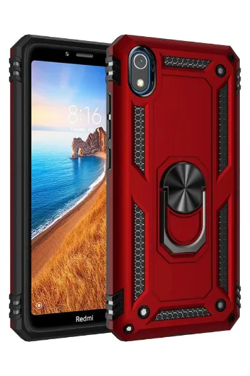 Newface Xiaomi Redmi 7A Kılıf Sofya Yüzüklü Silikon Kapak - Kırmızı resmi