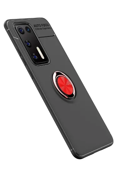 Newface Huawei P40 Kılıf Range Yüzüklü Silikon - Siyah-Kırmızı resmi