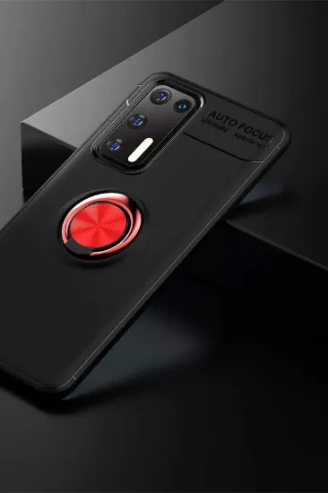 Newface Huawei P40 Kılıf Range Yüzüklü Silikon - Siyah-Kırmızı resmi