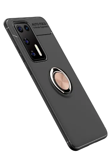 Newface Huawei P40 Kılıf Range Yüzüklü Silikon - Siyah-Gold resmi