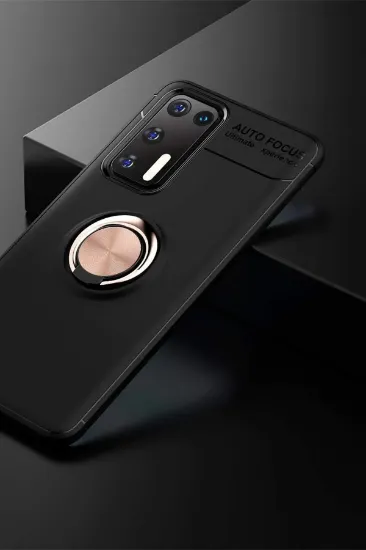 Newface Huawei P40 Kılıf Range Yüzüklü Silikon - Siyah-Gold resmi