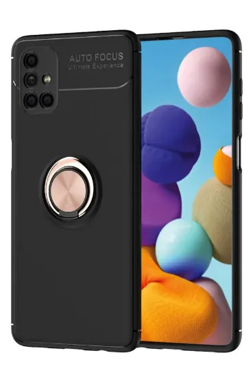 Newface Samsung Galaxy M51 Kılıf Range Yüzüklü Silikon - Siyah-Gold resmi