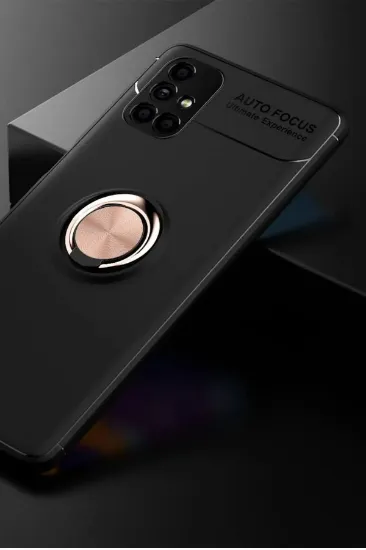 Newface Samsung Galaxy M51 Kılıf Range Yüzüklü Silikon - Siyah-Gold resmi