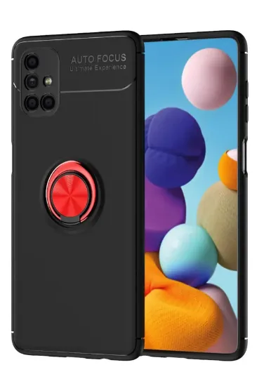 Newface Samsung Galaxy M51 Kılıf Range Yüzüklü Silikon - Siyah-Kırmızı resmi
