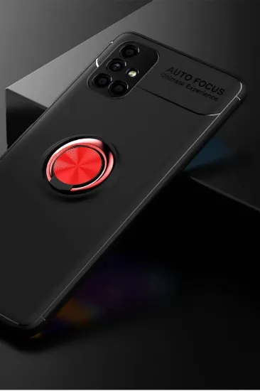 Newface Samsung Galaxy M51 Kılıf Range Yüzüklü Silikon - Siyah-Kırmızı resmi