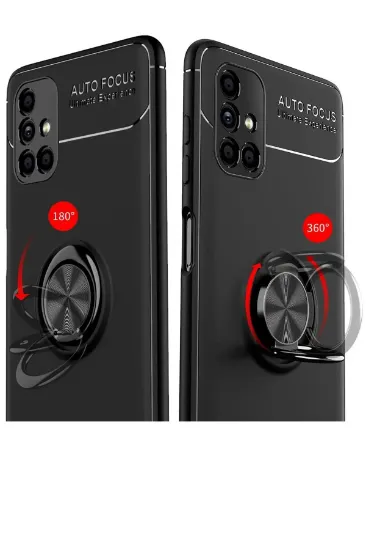 Newface Samsung Galaxy M51 Kılıf Range Yüzüklü Silikon - Siyah-Kırmızı resmi