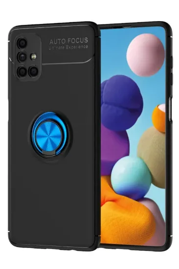 Newface Samsung Galaxy M51 Kılıf Range Yüzüklü Silikon - Siyah-Mavi resmi