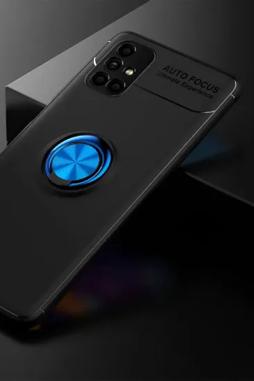 Newface Samsung Galaxy M51 Kılıf Range Yüzüklü Silikon - Siyah-Mavi resmi