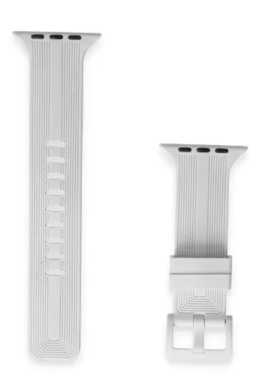 Newface Apple Watch 38mm KR408 Çizgili Silikon Kordon - Beyaz resmi