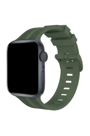 Newface Apple Watch 38mm KR408 Çizgili Silikon Kordon - Koyu Yeşil resmi
