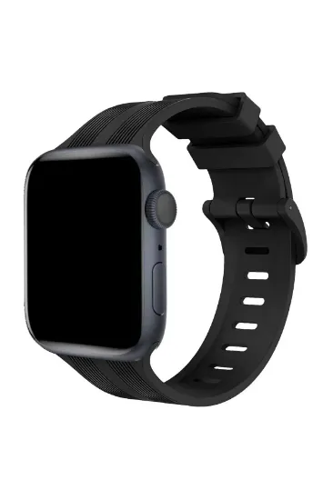 Newface Apple Watch 42mm KR408 Çizgili Silikon Kordon - Siyah resmi