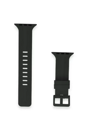 Newface Apple Watch 42mm KR408 Çizgili Silikon Kordon - Siyah resmi