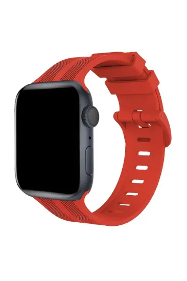 Newface Apple Watch 42mm KR408 Çizgili Silikon Kordon - Kırmızı resmi