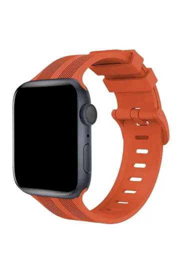 Newface Apple Watch 42mm KR408 Çizgili Silikon Kordon - Turuncu resmi
