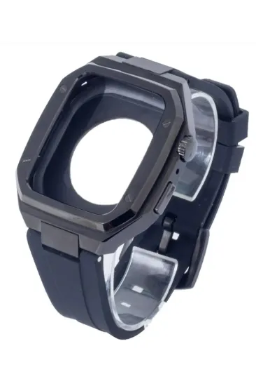 Newface Apple Watch 45mm KR402 Metal Kasa Silikon Kordon - Siyah resmi