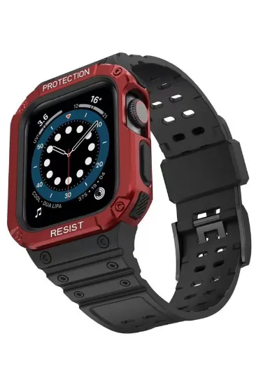 Newface Apple Watch 42mm KR401 Silikon Kordon - Siyah-Kırmızı resmi