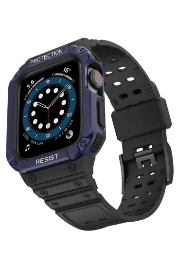 Newface Apple Watch 42mm KR401 Silikon Kordon - Siyah-Mavi resmi