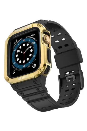 Newface Apple Watch 42mm KR401 Silikon Kordon - Siyah-Gold resmi