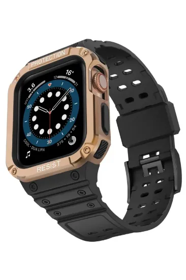 Newface Apple Watch 42mm KR401 Silikon Kordon - Siyah-Rose resmi