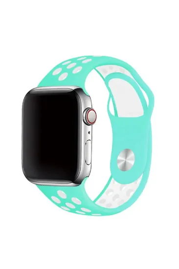 Newface Apple Watch 38mm Spor Delikli Kordon - Turkuaz-Beyaz resmi