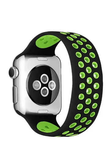 Newface Apple Watch 42mm Ayarlı Delikli Silikon Kordon - Siyah-Yeşil resmi