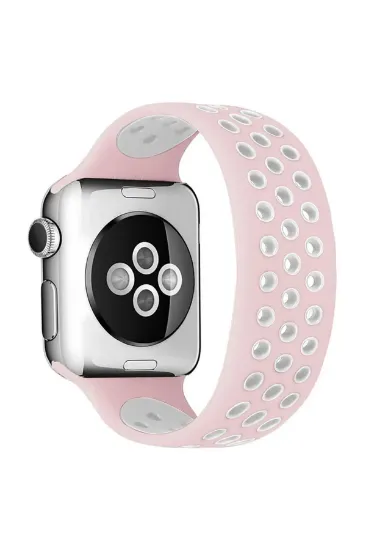 Newface Apple Watch 42mm Ayarlı Delikli Silikon Kordon - Pembe-Beyaz resmi