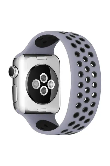 Newface Apple Watch 42mm Ayarlı Delikli Silikon Kordon - Gri-Siyah resmi
