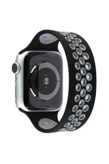 Newface Apple Watch 38mm Ayarlı Delikli Silikon Kordon - Siyah-Gri resmi