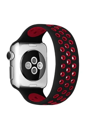 Newface Apple Watch 38mm Ayarlı Delikli Silikon Kordon - Siyah-Kırmızı resmi