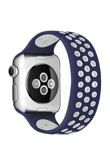 Newface Apple Watch 38mm Ayarlı Delikli Silikon Kordon - Lacivert-Beyaz resmi