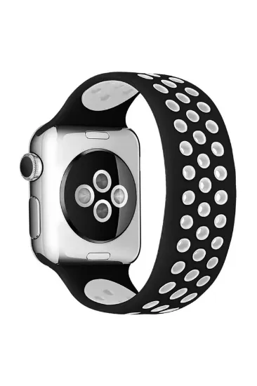 Newface Apple Watch 38mm Ayarlı Delikli Silikon Kordon - Siyah-Beyaz resmi