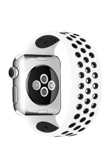 Newface Apple Watch 38mm Ayarlı Delikli Silikon Kordon - Beyaz-Siyah resmi