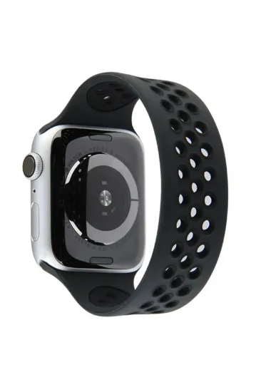 Newface Apple Watch 38mm Ayarlı Delikli Silikon Kordon - Siyah-Siyah resmi