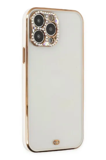Newface iPhone 13 Pro Kılıf Liva Taşlı Silikon - Beyaz resmi