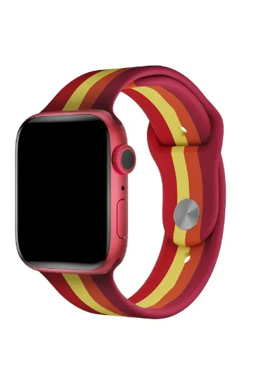 Newface Apple Watch 38mm Gökkuşağı Org Kordon - Kırmızı-Bordo resmi