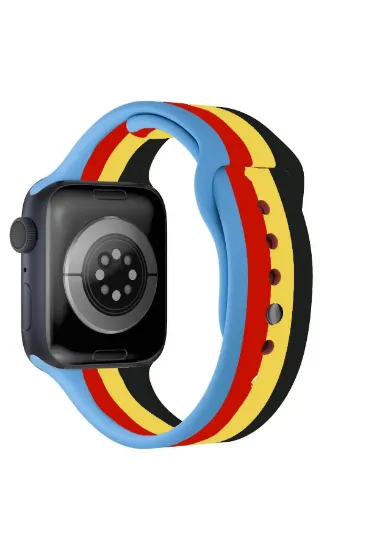 Newface Apple Watch 38mm Gökkuşağı Org Kordon - Siyah-Mavi resmi