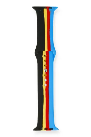 Newface Apple Watch 38mm Gökkuşağı Org Kordon - Siyah-Mavi resmi